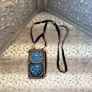Black embroidered shoulder bag phone case floral festival boho fiesta resortwear